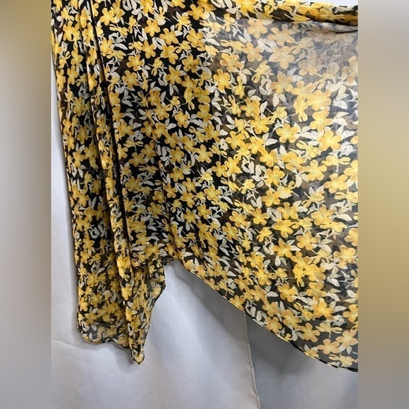 Sam Edelman Floral Yellow and Black Smocked High Waist Dress 8 - Picture 8 of 10